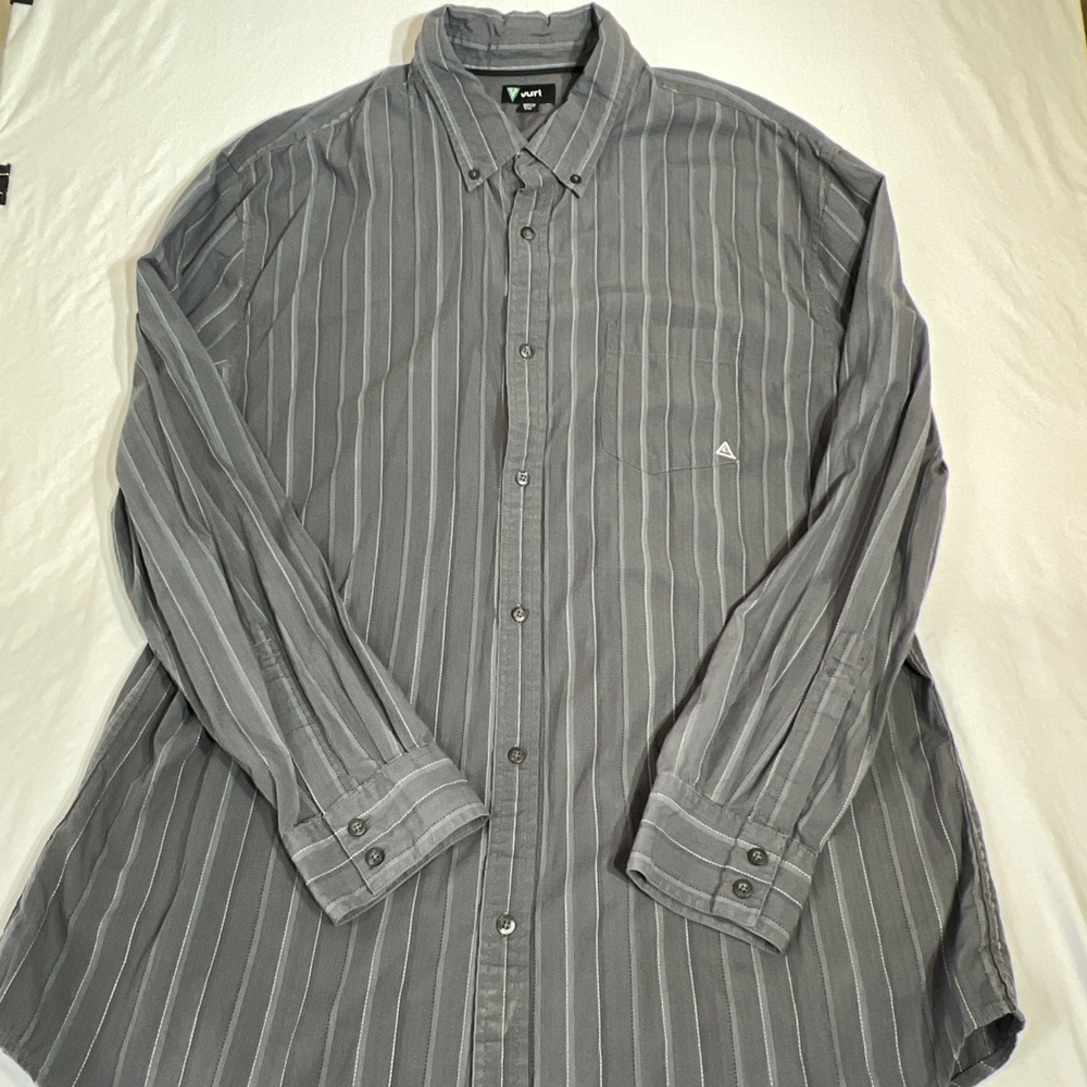 Vurt Button Down Shirt Mens Size XXL Long Sleeve Gray Striped Cotton Pocket